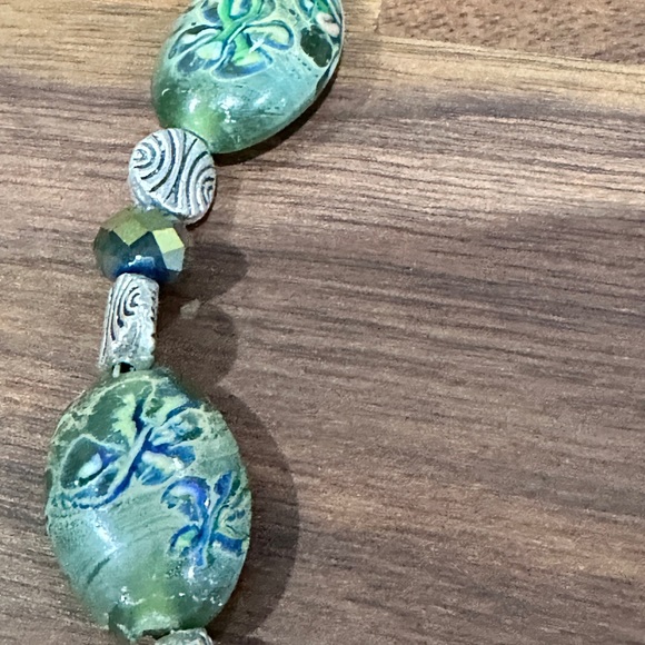 Signed Hand-Painted Art Deco Porcelain Necklace w/ Rhinestones & Beads. RARE - Picture 8 of 9